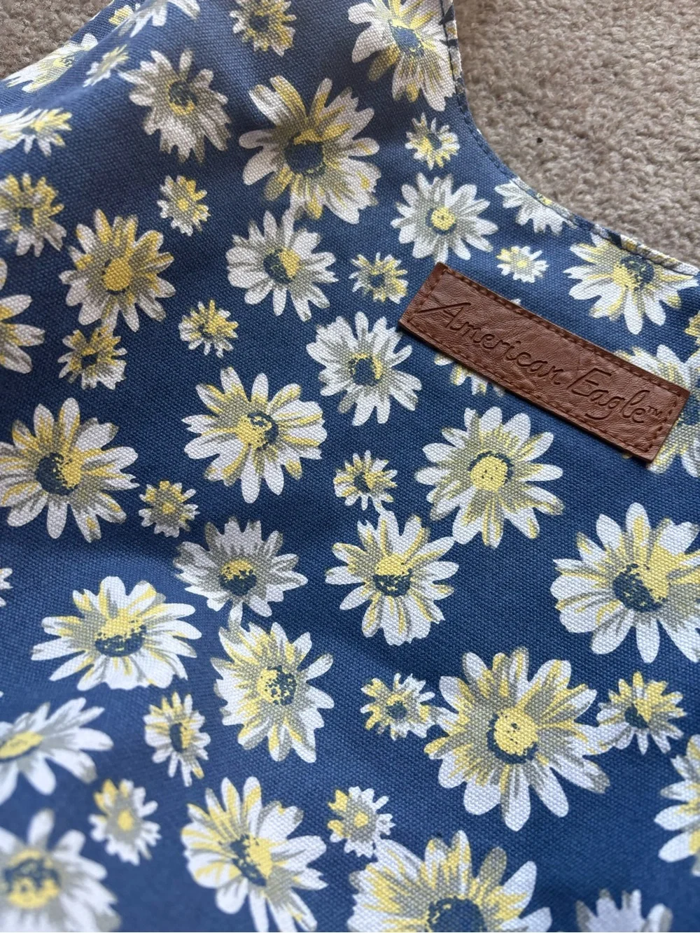 American Eagle Blue Daisy Floral Canvas Tote Bag